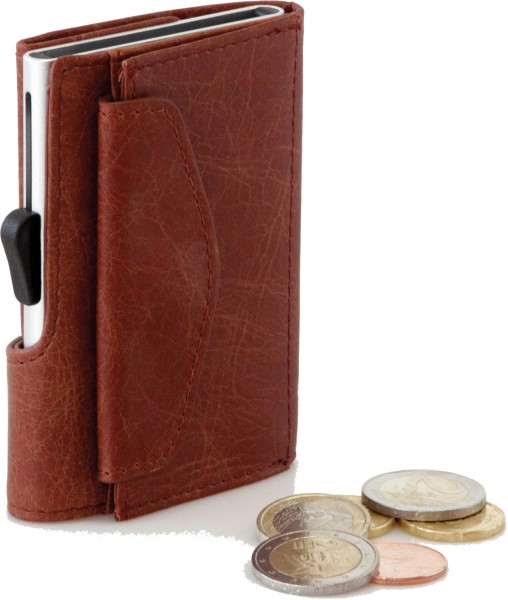 Portemonnaie mit Münzfach - Coin Wallet Cognac with silver cardholder