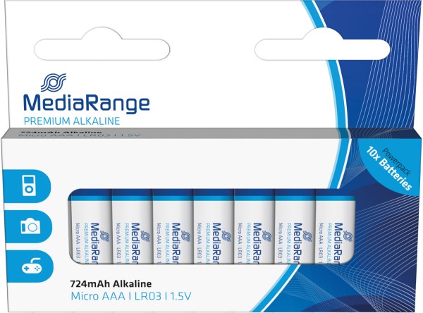 MediaRange Premium Alkaline Batteries, Micro AAA|LR03|1.5V, Pack 10