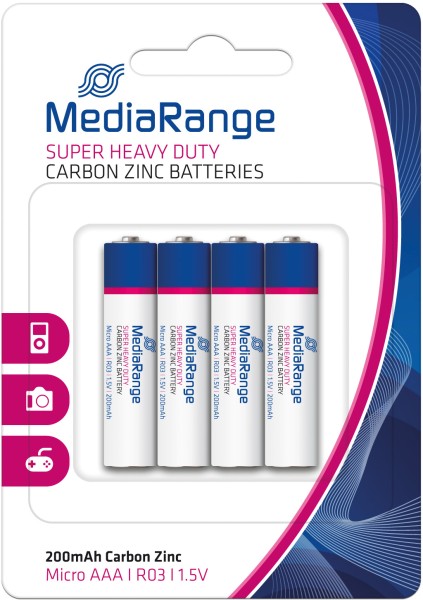 MediaRange Super heavy duty batteries, Carbon-Zinc, Micro AAA|R03|1.5V, Pack 4