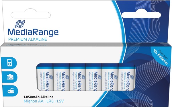 MediaRange Premium Alkaline Batteries, Mignon AA|LR6|1.5V, Pack 10