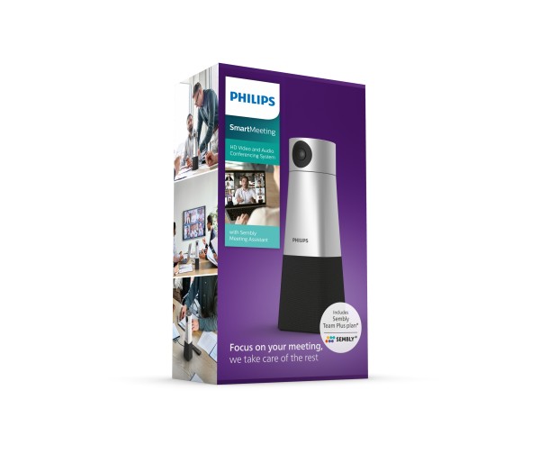 Die Philips SmartMeeting HD-Audio und -Videokonferenzlösung mit Sembly Meeting Assistant nimmt als Ihr persönlicher Protokollant an Ihren Sitzungen teil. Mit 4K-High-Definition-Video-Unterstützung, ausgeklügelten Funktionen fürs Schwenken/Neigen und Zoome